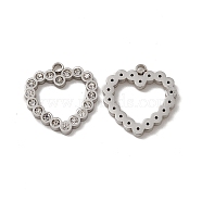 201 Stainless Steel Pendants, Crystal Rhinestone Heart Charms, Stainless Steel Color, 16x15x2mm, Hole: 1.5mm(STAS-J401-VC709)