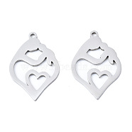 201 Stainless Steel Pendants, Laser Cut, Heart with Human, Stainless Steel Color, 24x16x1mm, Hole: 1.4mm(STAS-T044-254P)