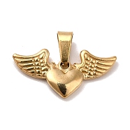 Vacuum Plating 201 Stainless Steel Pendants, Heart with Wing, Golden, 10x20x2mm, Hole: 5x2.5mm(STAS-P314-32G)
