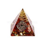 Chakra Pattern Orgonite Pyramid Resin Display Decorations, Healing Pyramids, for Stress Reduce Healing Meditation, with Brass Findings and Natural Red Jasper Chips Inside, for Home Office Desk, 30.5x30.5x29.5mm(G-PW0005-03B)