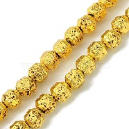 Electroplated Natural Lava Rock Beads Strands, Faceted Bicone Barrel Drum, Golden Plated, 6~6.5x6.5~7x5.5~6mm, Hole: 1.4~1.5mm, about 61pcs/strand, 15.35''(39cm)(G-I360-N01-01)