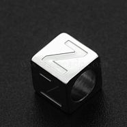 201 Stainless Steel European Beads, Large Hole Beads, Horizontal Hole, Cube, Stainless Steel Color, Letter.Z, 7x7x7mm, Hole: 5mm(STAS-N090-LA062-Z)