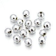 Faceted Acrylic Beads, Round, Silver Color Plated, about 6mm wide, 6mm long, hole: 1mm, about 5000pcs/500g(PL643-1S)