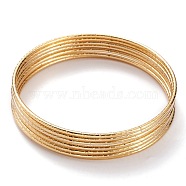 7Pcs Women's Simple Fashion Textured Vacuum Plating 304 Stainless Steel Stackable Buddhist Bangles, Golden, Inner Diameter: 2-5/8 inch(6.8cm)(BJEW-O182-09G)