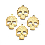 Ion Plating(IP) 201 Stainless Steel Pendants, Skull, Real 18K Gold Plated, 30x21.5x3mm, Hole: 2mm(STAS-S119-164G)