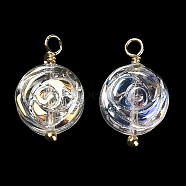 Glass Pendants, with Rack Plating Real 18K Gold Plated Brass Loops, Rose Flower Charms, Clear, 16x10x4.5mm, Hole: 2mm(KK-M266-07G)