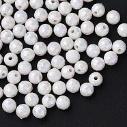Opaque Acrylic Beads, AB Color Plated, Faceted, Round, White, 6x5.5mm, Hole: 1.5mm, about 4800pcs/500g(MACR-S371-135-I01)
