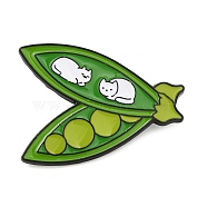 Pea Pod & Cat Enamel Pin, Electrophoresis Black Plated Alloy Badge for Backpack Clothes, Green, 26x35x1.5mm(JEWB-A014-03C)