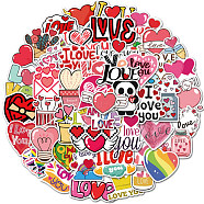 Valentine's Day Waterproof Sticker Labels, Self-adhesion, for Suitcase, Skateboard, Refrigerator, Helmet, Mobile Phone Shell, Heart Pattern, 50~70mm, 50pcs/set(STIC-PW0006-06A)