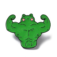 Black Zinc Alloy Brooches, Muscular Fitness Frog Enamel Pins, Green, 24x31.5x1mm(JEWB-A018-03B)