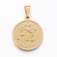 Real 18K Gold Plated 304 Stainless Steel Pendants, Flat Round with Twelve Constellation/Zodiac Sign, Libra, 29x25x3.2mm, Hole: 9x4.5mm(STAS-H372-01G)