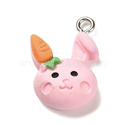 Opaque Resin Pendants, Cartoon Charms with Platinum Tone Iron Loops, Rabbit, 20.5x14x8mm, Hole: 2mm(RESI-G097-01A)