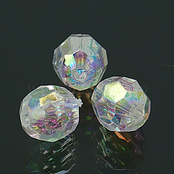 AB Color Plated Clear Transparent Acrylic Round Beads, Faceted, 8mm, Hole: 1.5mm(X-TACR-H003-2)
