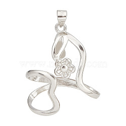 1Pc Rhodium Plated Rhodium Plated 925 Sterling Silver Pendant Bails, Flower Pinch Bail for No Hole Beads Gemstone Pendant Making, Platinum, Tray: 23.5x10mm, 31x27.5x12mm, Hole: 4x3.5mm(FIND-GO0001-78)