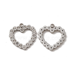 201 Stainless Steel Pendants, Crystal Rhinestone Heart Charms, Stainless Steel Color, 16x15x2mm, Hole: 1.5mm(STAS-J401-VC709)
