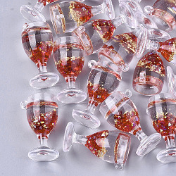 Imitation Juice Resin Pendants, with Foil & Resin Rhinestones, Goblet, Red, 37x22.5x19mm, Hole: 2mm(CRES-Q209-01C)
