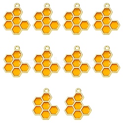 10Pcs Alloy Pendants, with Enamel, Honeycomb, Golden, Gold, 21x17x1.5mm, Hole: 1.6mm(ENAM-YW0002-55)