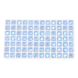 Glass Rhinestone Cabochons, Nail Art Decoration Accessories, Faceted, Square, Cornflower Blue, 8x8x4.5mm(MRMJ-N029-02B-01)
