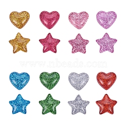 Resin Cabochons, with Glitter Powder, Star & Heart, Mixed Color, 16x16.5~17x5~6mm, 14x16x5mm, 160pcs/box(RESI-PH0023-27)