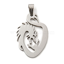 304 Stainless Steel Pendants, Dragon, Stainless Steel Color, 39.5x25.5x1.5mm, Hole: 9.5x4.5mm(STAS-M329-09P)