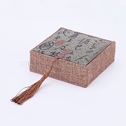 Wooden Bracelet Boxes, with Linen and Nylon Cord Tassel, Rectangle, Slate Gray, 10x10x3.7cm(X-OBOX-K001-01C)