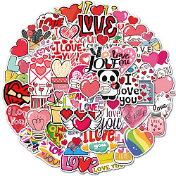Valentine's Day Waterproof Sticker Labels, Self-adhesion, for Suitcase, Skateboard, Refrigerator, Helmet, Mobile Phone Shell, Heart Pattern, 50~70mm, 50pcs/set(STIC-PW0006-06A)
