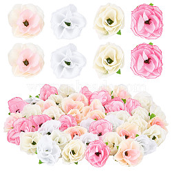 CRASPIRE 100Pcs 4 Colors Cloth Imitation Rose, Artificial Flower Heads, Festival & Party Supplies, Mixed Color, 36~38x35~35mm, Hole: 2mm, 25pcs/color(AJEW-CP0001-84)