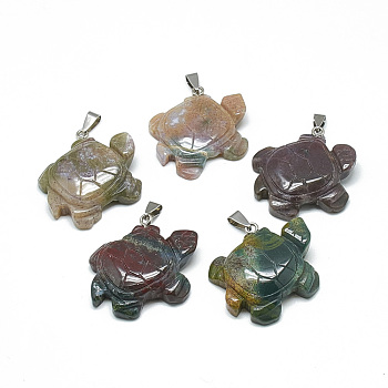 Natural Indian Agate Pendants, with Stainless Steel Snap On Bails, Tortoise, 41~43x35~37x7~10mm, Hole: 6x4mm
