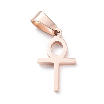 Easter Ion Plating(IP) 304 Stainless Steel Pendants, Laser Cut, Ankh Cross, Rose Gold, 20x11x1.5mm, Hole: 3.5x7mm