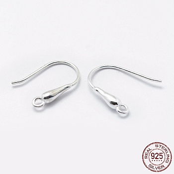 Sterling Silver Earring Hooks, Silver, 13.5~15x11~13x2.5mm, Hole: 1mm, Pin: 0.8mm