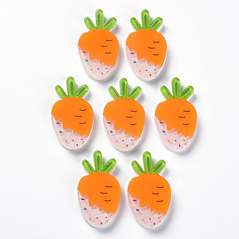 Cellulose Acetate(Resin) Cabochons, with Glitter Powder, Carrot, Dark Orange, 33x18.5x4mm