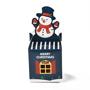 Christmas Theme Paper Fold Gift Boxes, for Presents Candies Cookies Wrapping, Dark Slate Gray, Snowman Pattern, 8.5x8.5x19cm