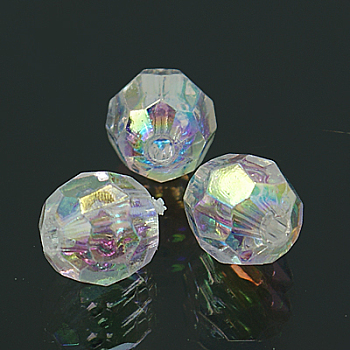 AB Color Plated Clear Transparent Acrylic Round Beads, Faceted, 8mm, Hole: 1.5mm