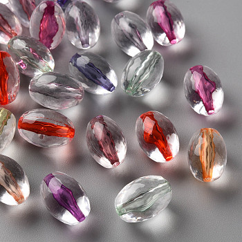 Transparent Acrylic Beads, Oval, Faceted, Mixed Color, 14x9.5mm, Hole: 1.6mm, about 606pcs/500g