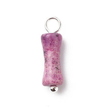 Natural Calcite Pendants, with Silver Tone Brass Findings, Bamboo-Shaped Charm, Dyed & Heated, 17.5x5mm, Hole: 2.5~2.7mm