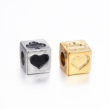 304 Stainless Steel European Beads, Large Hole Beads, Cube with Poker, Mixed Color, 9x9x9mm, Hole: 5mm