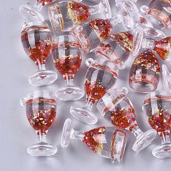 Imitation Juice Resin Pendants, with Foil & Resin Rhinestones, Goblet, Red, 37x22.5x19mm, Hole: 2mm