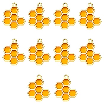 10Pcs Alloy Pendants, with Enamel, Honeycomb, Golden, Gold, 21x17x1.5mm, Hole: 1.6mm