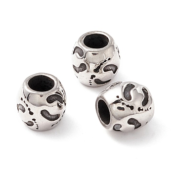 304 Stainless Steel European Beads, Large Hole Beads, Manual Polishing, Column, Antique Silver, 9x9mm, Hole: 4.5mm