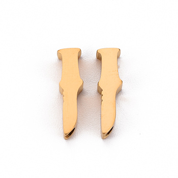 304 Stainless Steel Beads, Laser Cut, Dagger, Real 18K Gold Plated, 15x4x3mm, Hole: 1.5mm