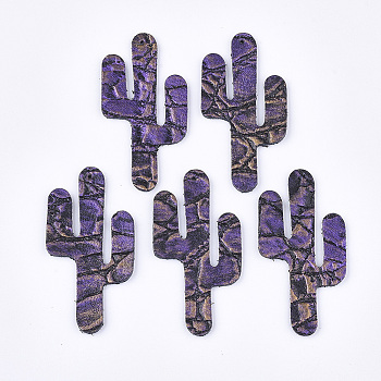 Eco-Friendly Cowhide Big Pendants, Cactus, Blue Violet, 60x30x1.5mm, Hole: 1.5mm