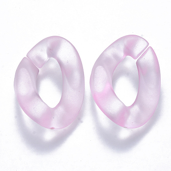Transparent Acrylic Linking Rings, Quick Link Connectors, for Curb Chains Making, Frosted, Twist, Pearl Pink, 30x21x6mm, Inner Diameter: 16x8mm