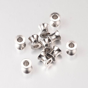 304 Stainless Steel European Large Hole Beads, Column, Stainless Steel Color, 8x8mm, Hole: 4mm, 10pcs/set