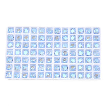 Glass Rhinestone Cabochons, Nail Art Decoration Accessories, Faceted, Square, Cornflower Blue, 8x8x4.5mm