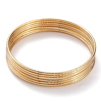 7Pcs Women's Simple Fashion Textured Vacuum Plating 304 Stainless Steel Stackable Buddhist Bangles, Golden, Inner Diameter: 2-5/8 inch(6.8cm)