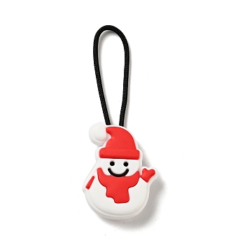 Christmas PVC Plastic Pendant Decotations, with Nylon Cord and Plastic Findings, Snowman, White, 61mm