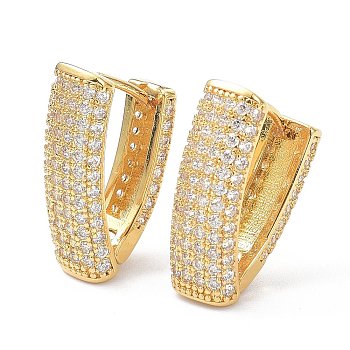 Clear Cubic Zirconia Chunky Hoop Earrings for Women, V-shape Huggie Hoop Earrings, Real 18K Gold Plated, 18.5x11x7mm, Pin: 1mm