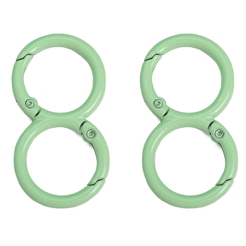 Spray Painted Alloy 8-shaped Keychain Clasps, Spring Buckle DIY Handmade Cartoon Keychain Key Ring Hooks, Light Green, 23x43mm