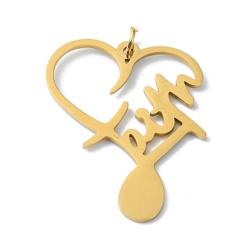 304 Stainless Steel Pendants, with Jump Rings, Laser Cut, Faith Heart Charm, Golden, 31.5x26.5x1mm, Hole: 3mm