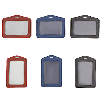 6Pcs 6 Style Cowhide Leather ID Card Holder, Name Key Card Tag Holder, Rectangle, Horizontal & Vertical, Mixed Color, 80.5~110x71~101.5x3~4mm, Hole: 3~4x13~14mm, 1pc/style